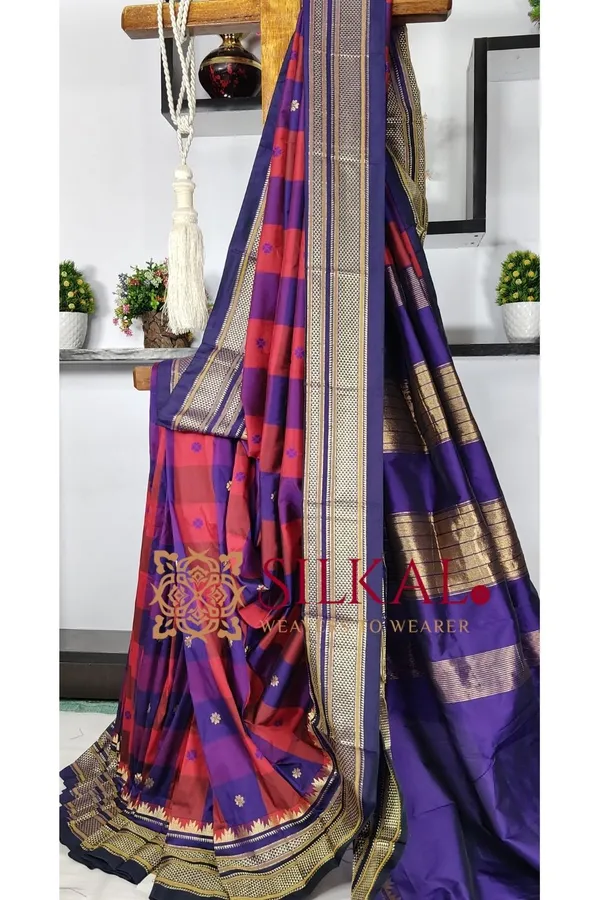 Ilkal_semi_silk_checks_butta_saree_SKL03507