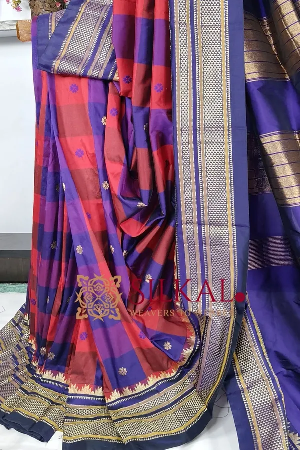 Ilkal_semi_silk_checks_butta_saree_SKL03507