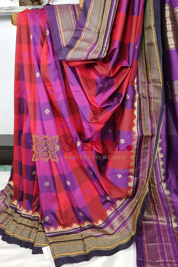 Ilkal_semi_silk_checks_butta_saree_SKL03508