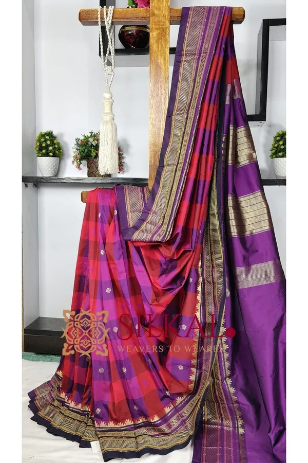 Ilkal_semi_silk_checks_butta_saree_SKL03508