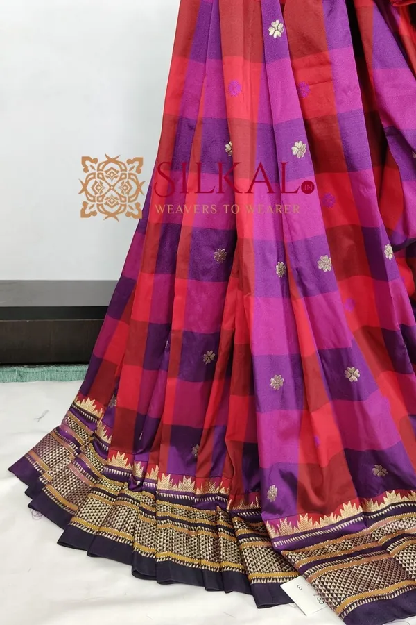 Ilkal_semi_silk_checks_butta_saree_SKL03508