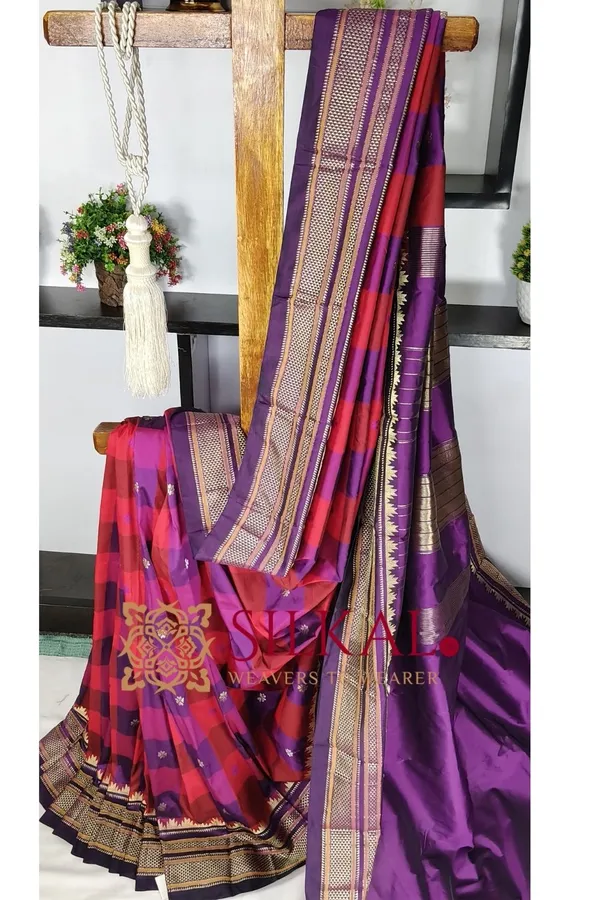 Ilkal_semi_silk_checks_butta_saree_SKL03508