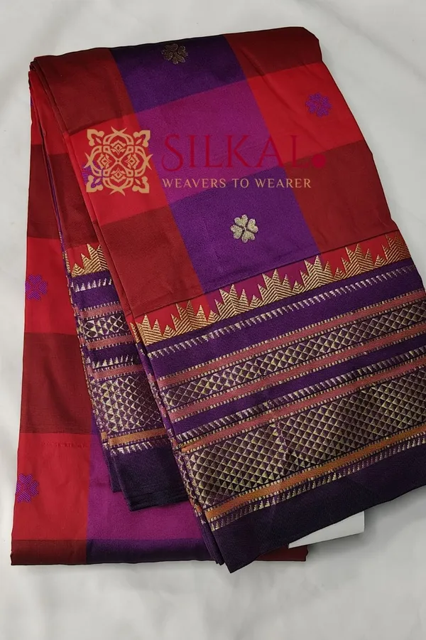Ilkal_semi_silk_checks_butta_saree_SKL03508