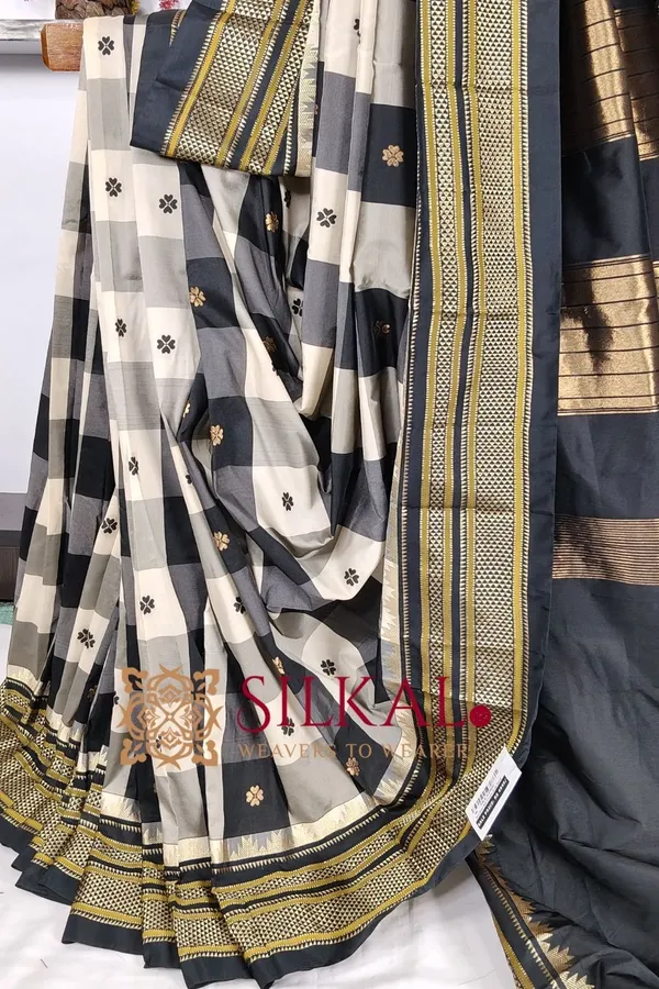 Ilkal_semi_silk_checks_butta_saree_SKL03509