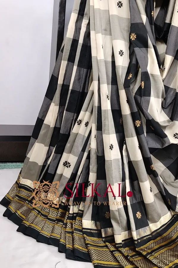 Ilkal_semi_silk_checks_butta_saree_SKL03509