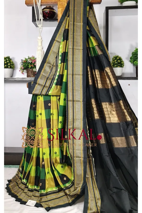 Ilkal_semi_silk_checks_butta_saree_SKL03510