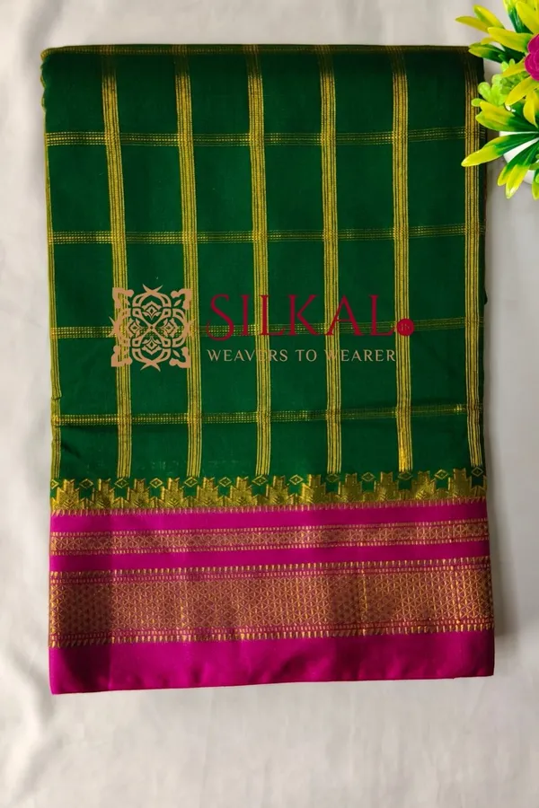 Ilkal_Cotton_Silk_Jarri_Checks_Saree_SKL04147