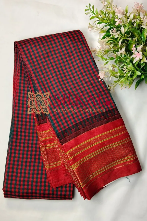 Ilkal_Small_Check_Cotton_Silk_Saree_SKL04012