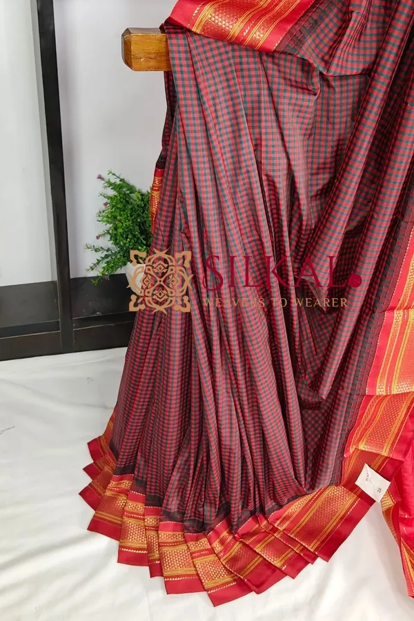 Ilkal_Small_Check_Cotton_Silk_Saree_SKL04012