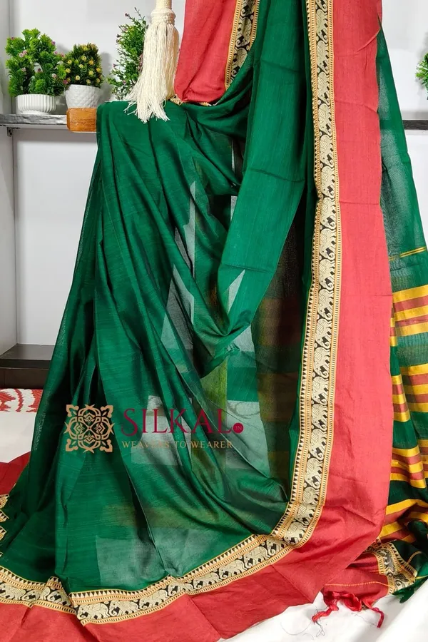 Narayan_Peth_Plain_Cotton_Saree_With_Patti_Pallu_Saree_Code-_SKL3140