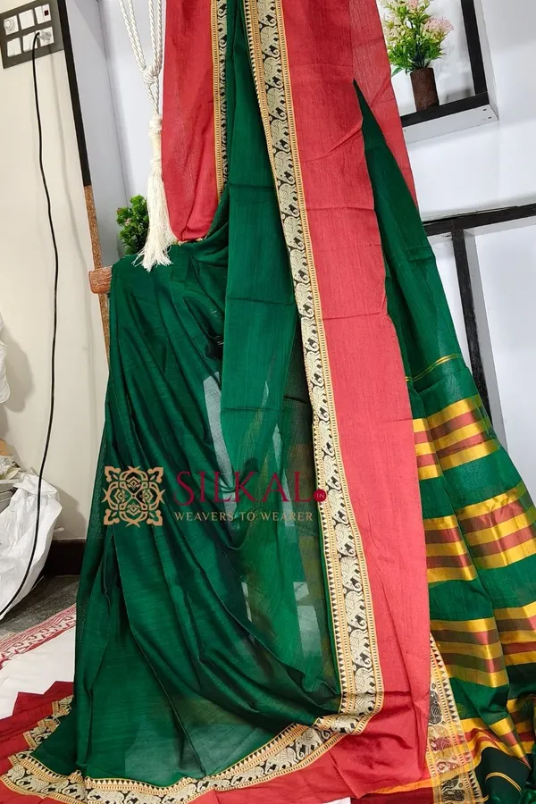Narayan_Peth_Plain_Cotton_Saree_With_Patti_Pallu_Saree_Code-_SKL3140