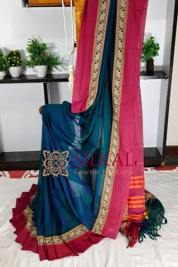 Narayan_Peth_Plain_Cotton_Saree_With_Patti_Pallu_Saree_Code-_SKL3111