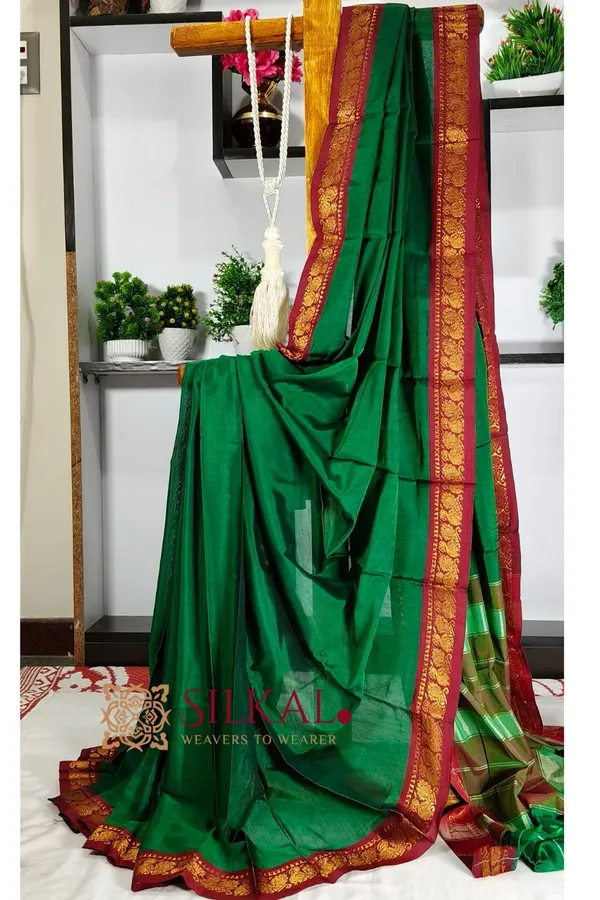 Narayan_Peth_Plain_Cotton_Saree_With_Patti_Pallu_Saree_Code-_SKL3113