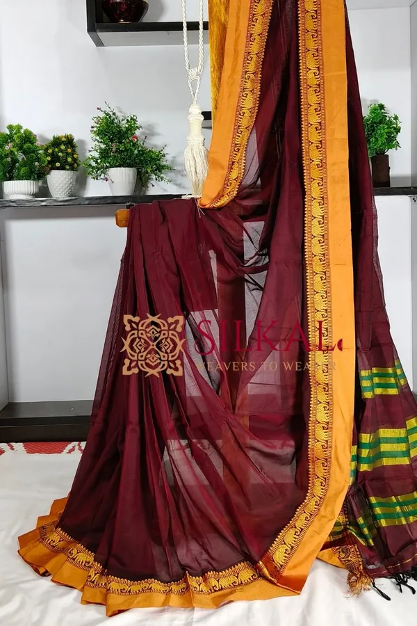 Narayan_Peth_Plain_Cotton_Saree_With_Patti_Pallu_Saree_Code-_SKL3118