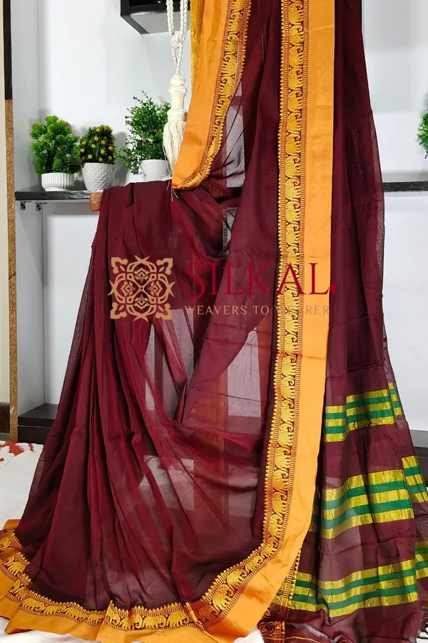 Narayan_Peth_Plain_Cotton_Saree_With_Patti_Pallu_Saree_Code-_SKL3118