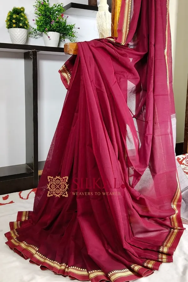 Narayan_Peth_Plain_Cotton_Saree_With_Patti_Pallu_Saree_Code-_SKL3119