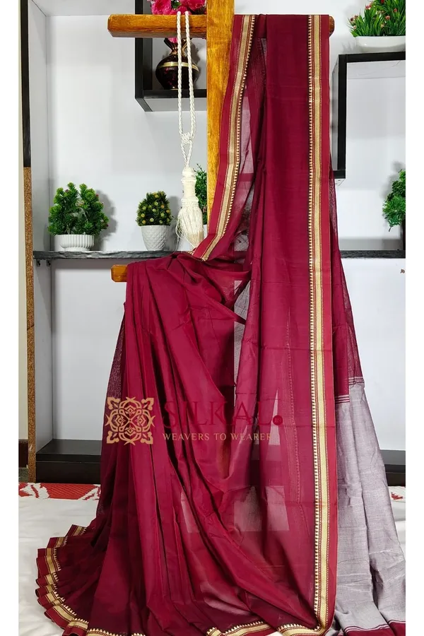 Narayan_Peth_Plain_Cotton_Saree_With_Patti_Pallu_Saree_Code-_SKL3119