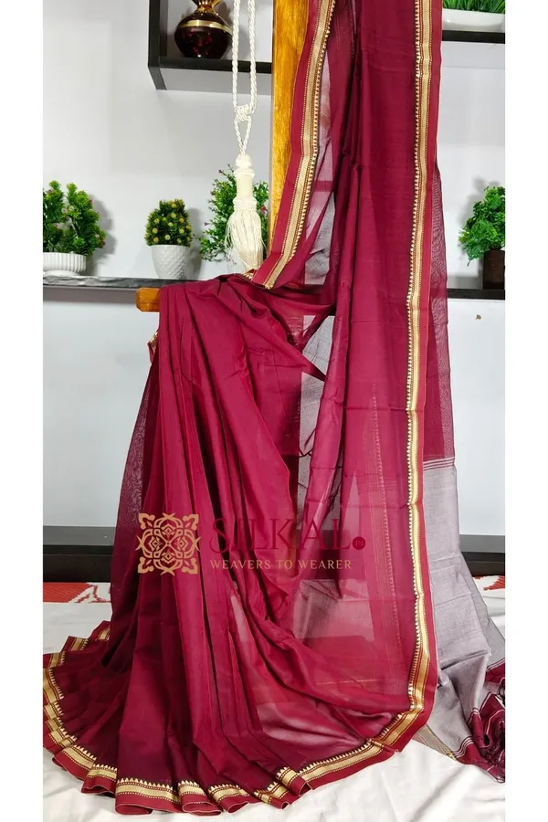 Narayan_Peth_Plain_Cotton_Saree_With_Patti_Pallu_Saree_Code-_SKL3119