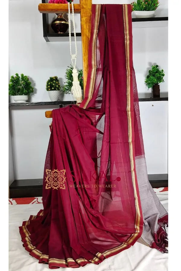 Narayan_Peth_Plain_Cotton_Saree_With_Patti_Pallu_Saree_Code-_SKL3119