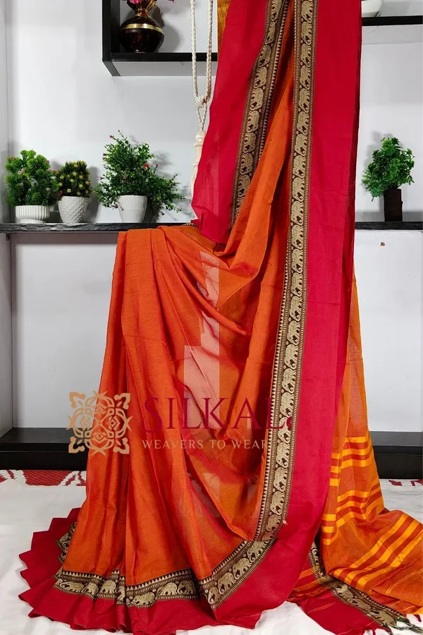 Narayan_Peth_Plain_Cotton_Saree_With_Patti_Pallu_Saree_Code-_SKL3128