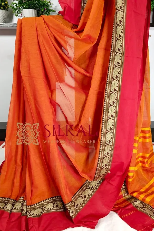 Narayan_Peth_Plain_Cotton_Saree_With_Patti_Pallu_Saree_Code-_SKL3128