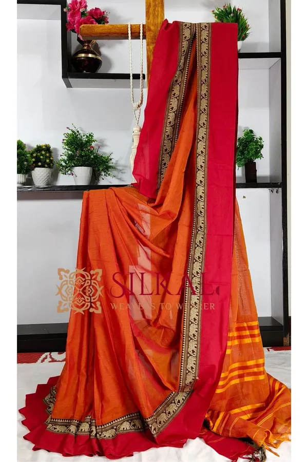 Narayan_Peth_Plain_Cotton_Saree_With_Patti_Pallu_Saree_Code-_SKL3128