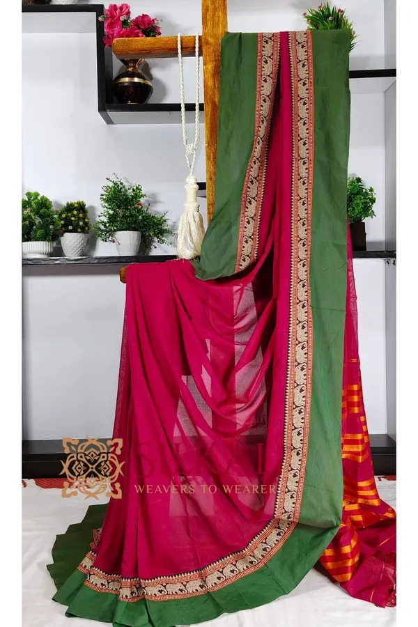 Narayan_Peth_Plain_Cotton_Saree_With_Patti_Pallu_Saree_Code-_SKL3129