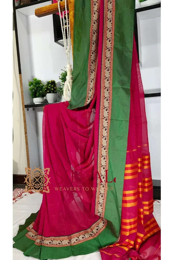 Narayan_Peth_Plain_Cotton_Saree_With_Patti_Pallu_Saree_Code-_SKL3129