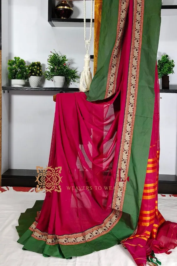 Narayan_Peth_Plain_Cotton_Saree_With_Patti_Pallu_Saree_Code-_SKL3129