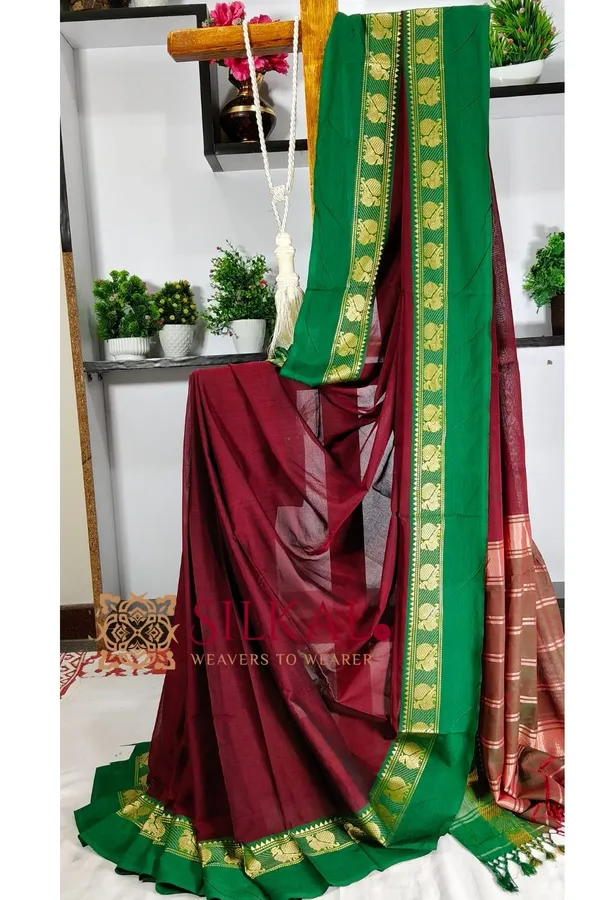 Narayan_Peth_Plain_Cotton_Saree_With_Patti_Pallu_Saree_Code-_SKL3132