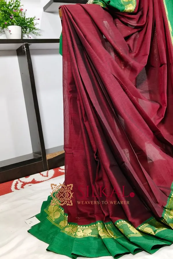 Narayan_Peth_Plain_Cotton_Saree_With_Patti_Pallu_Saree_Code-_SKL3132