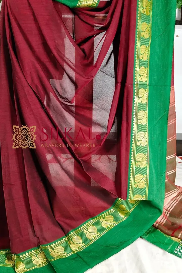Narayan_Peth_Plain_Cotton_Saree_With_Patti_Pallu_Saree_Code-_SKL3132