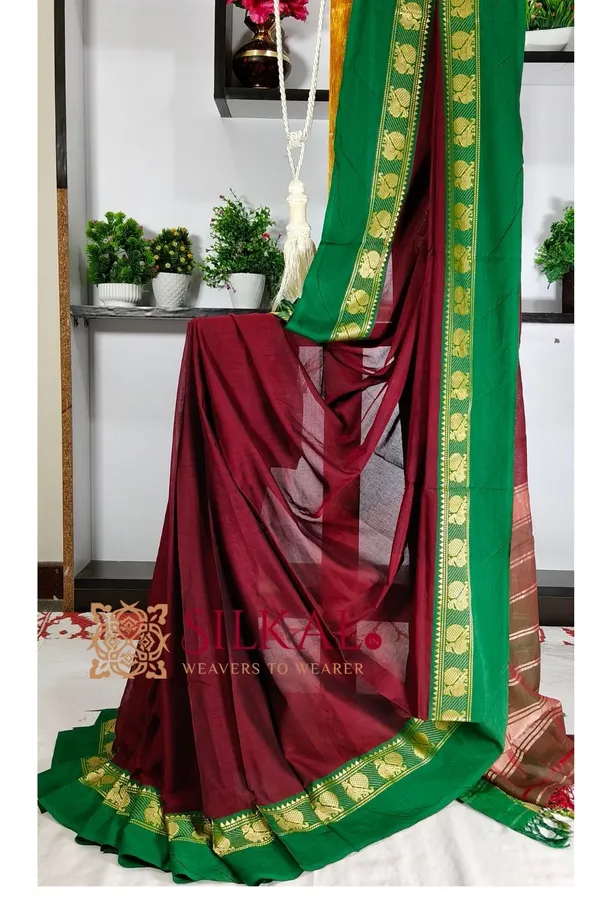 Narayan_Peth_Plain_Cotton_Saree_With_Patti_Pallu_Saree_Code-_SKL3132