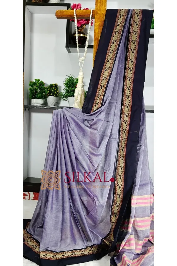 Narayan_Peth_Plain_Cotton_Saree_With_Patti_Pallu_Saree_Code-_SKL3138