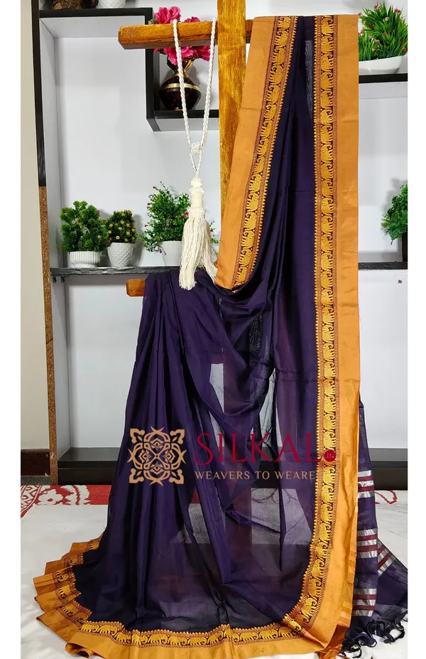 Narayan_Peth_Plain_Cotton_Saree_With_Patti_Pallu_Saree_Code-_SKL3141
