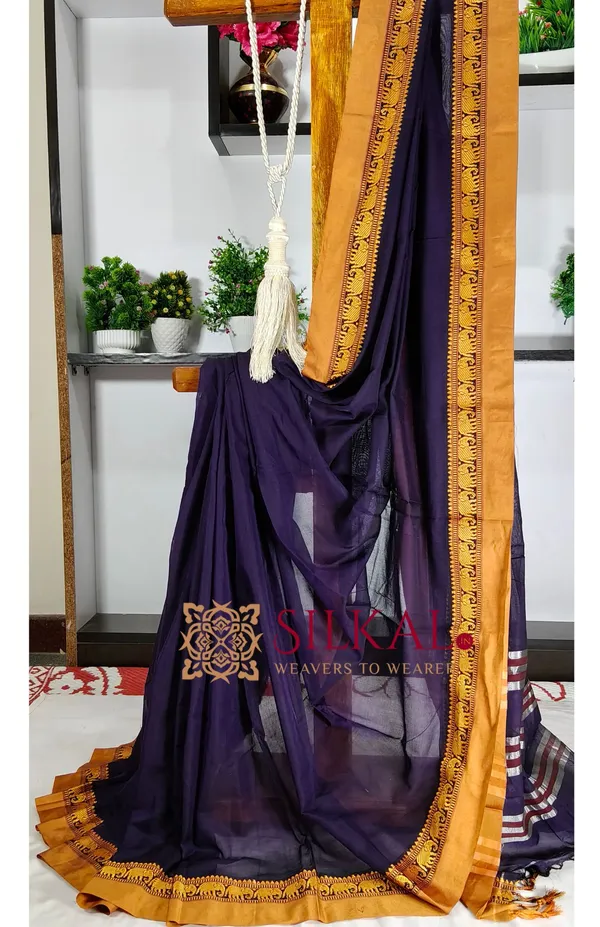 Narayan_Peth_Plain_Cotton_Saree_With_Patti_Pallu_Saree_Code-_SKL3141
