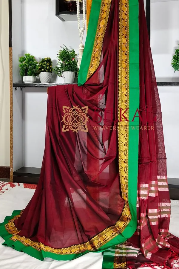 Narayan_Peth_Plain_Cotton_Saree_With_Patti_Pallu_Saree_Code-_SKL3_127