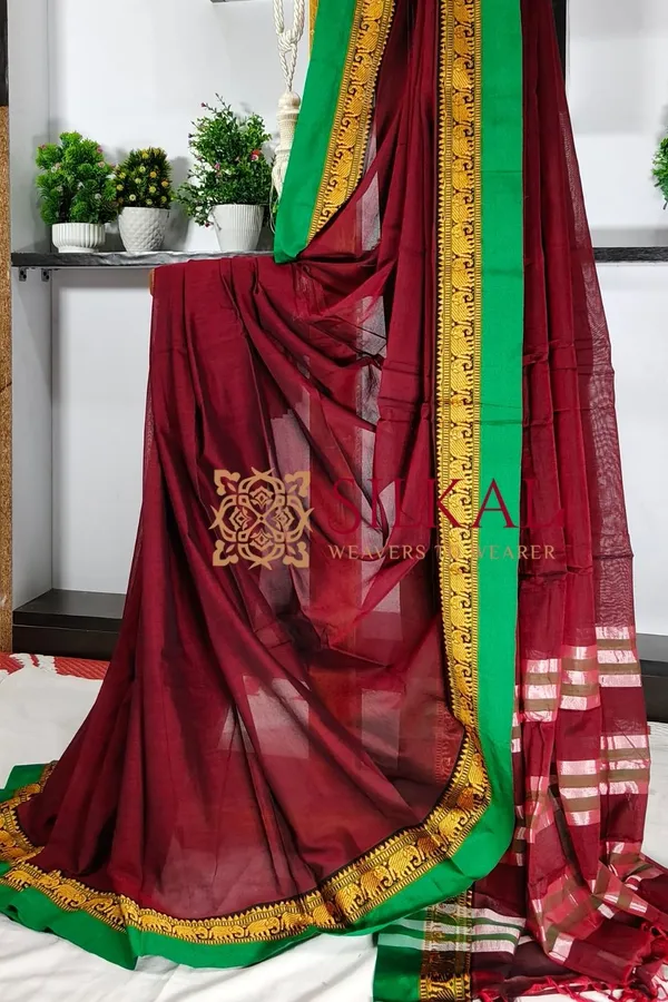 Narayan_Peth_Plain_Cotton_Saree_With_Patti_Pallu_Saree_Code-_SKL3_127