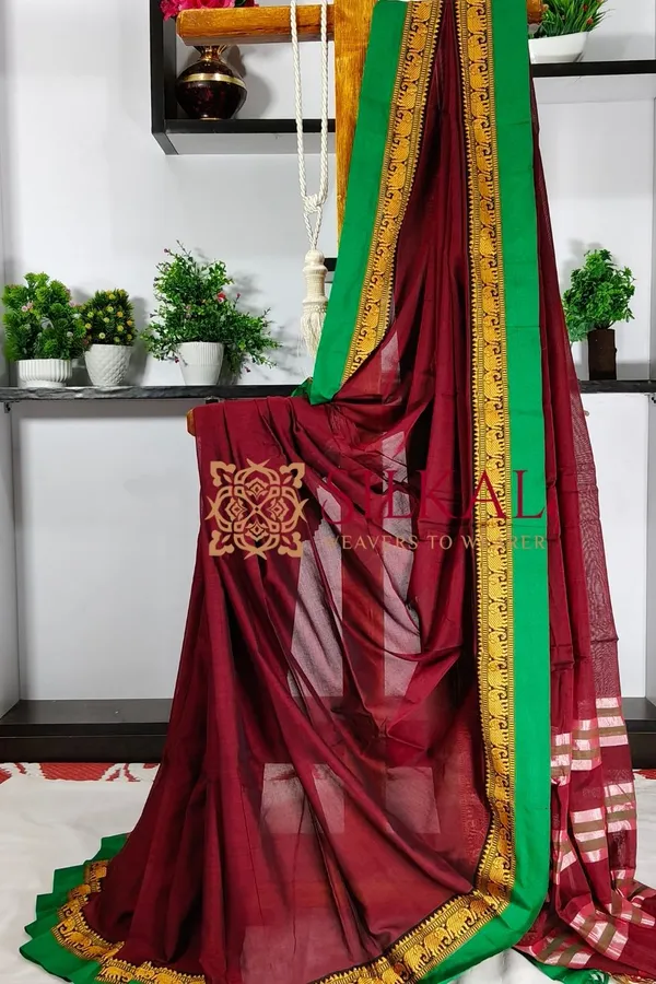 Narayan_Peth_Plain_Cotton_Saree_With_Patti_Pallu_Saree_Code-_SKL3_127