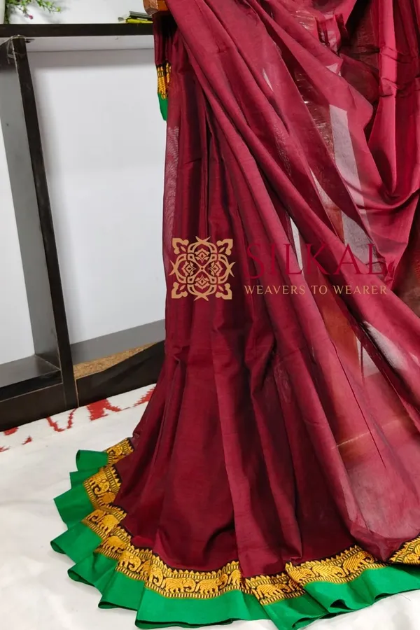 Narayan_Peth_Plain_Cotton_Saree_With_Patti_Pallu_Saree_Code-_SKL3_127