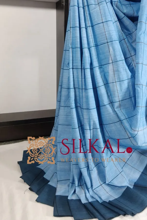 Patteda_Anchu_Checks_With_Plain_Border_Saree_Code-_SKL03346