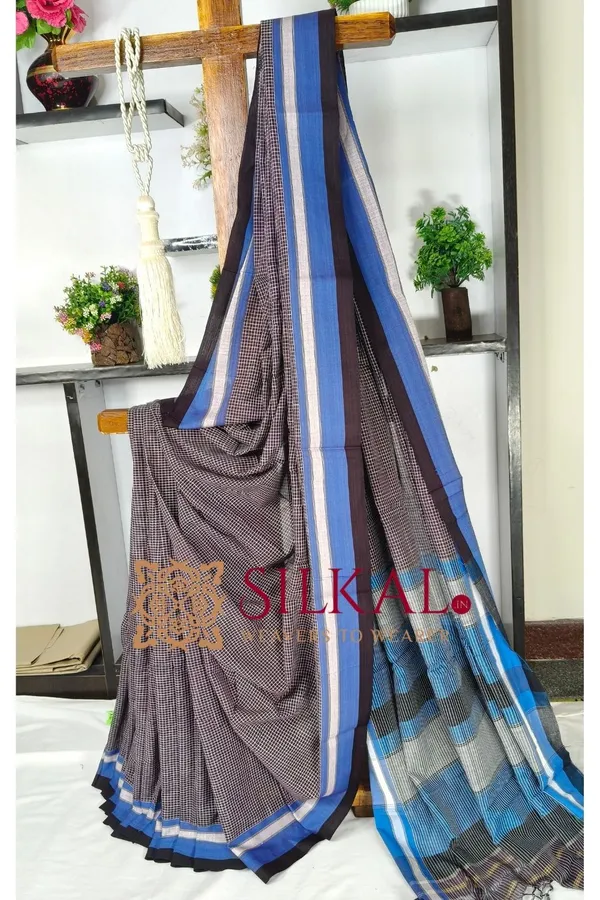 Patteda_Anchu_Checks_With_Plain_Border_Saree_Code-_SKL03588