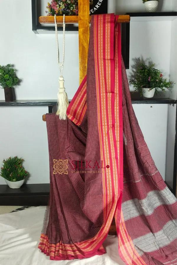 Patteda_Anchu_Pure_Cotton_With_Gaadi_Dhadi_Border_Saree_Saree_Code-_SKL1497