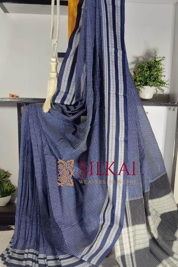 Patteda_Anchu_Pure_Cotton_With_Gaadi_Dhadi_Border_Saree_Code-_SKL1880