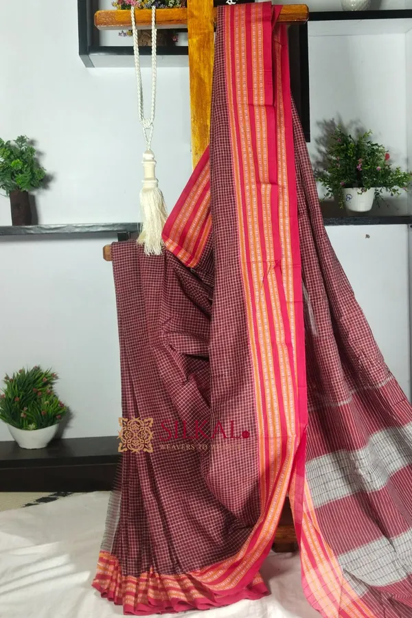 Patteda_Anchu_Pure_Cotton_With_Gaadi_Dhadi_Border_Saree_Saree_Code-_SKL1497