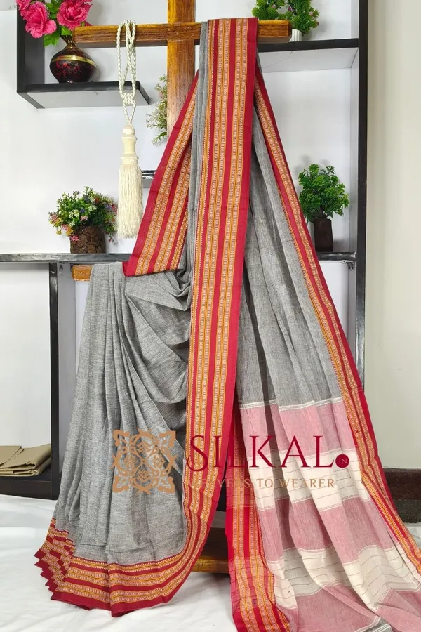 Patteda_Anchu_Pure_Cotton_With_Gaadi_Dhadi_Border_Saree_Saree_Code-_SKL03580