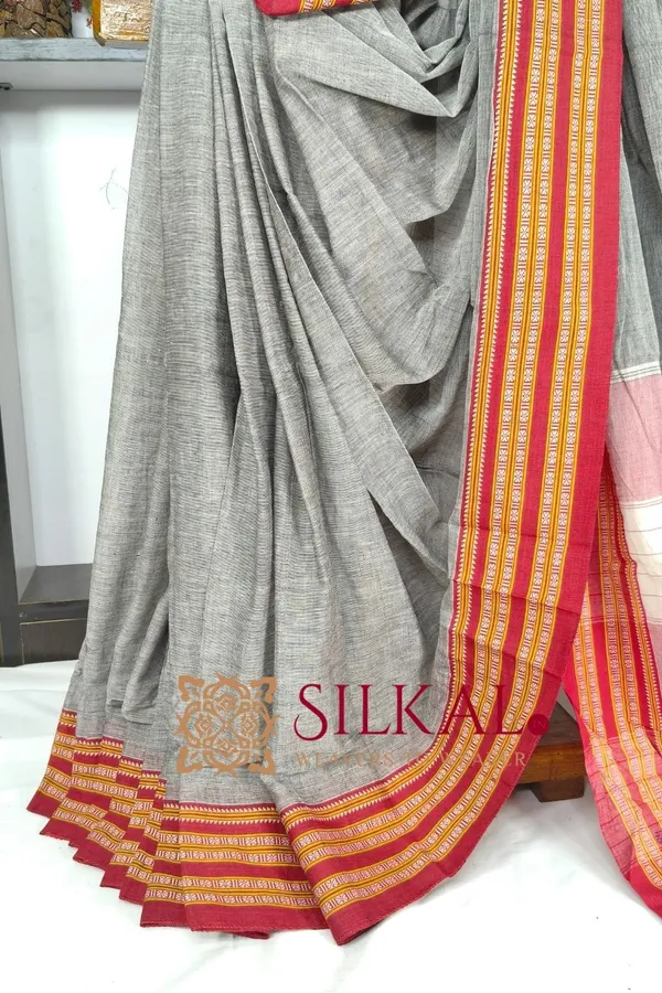 Patteda_Anchu_Pure_Cotton_With_Gaadi_Dhadi_Border_Saree_Saree_Code-_SKL03580