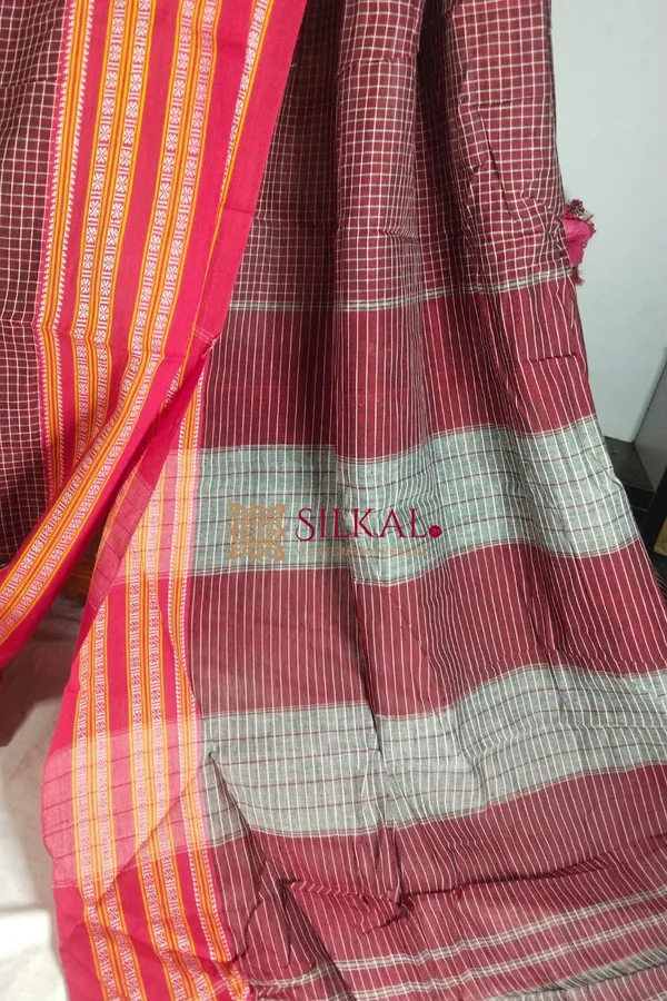 Patteda_Anchu_Pure_Cotton_With_Gaadi_Dhadi_Border_Saree_Saree_Code-_SKL1497