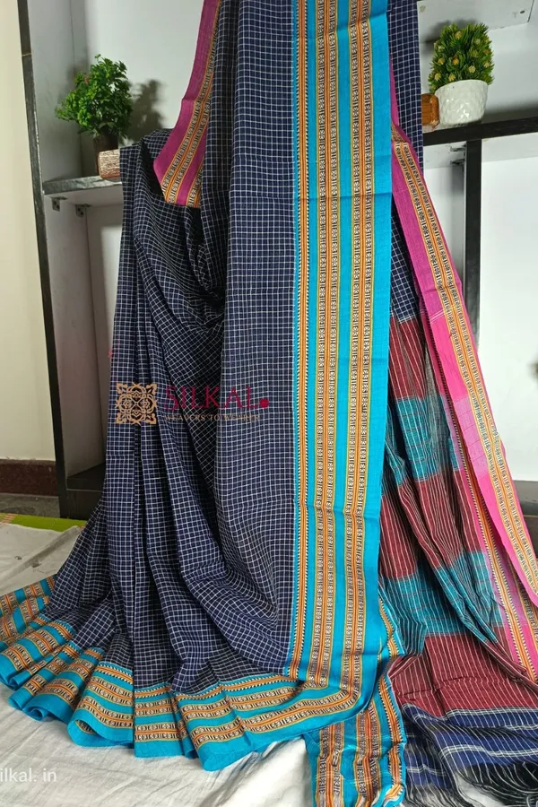 Patteda_Anchu_Pure_Cotton_With_Gaadi_Dhadi_Border_Saree_Saree_Code-_SKL1125