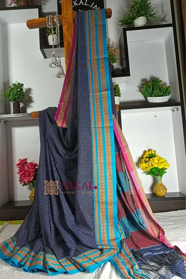 Patteda_Anchu_Pure_Cotton_With_Gaadi_Dhadi_Border_Saree_Saree_Code-_SKL1125